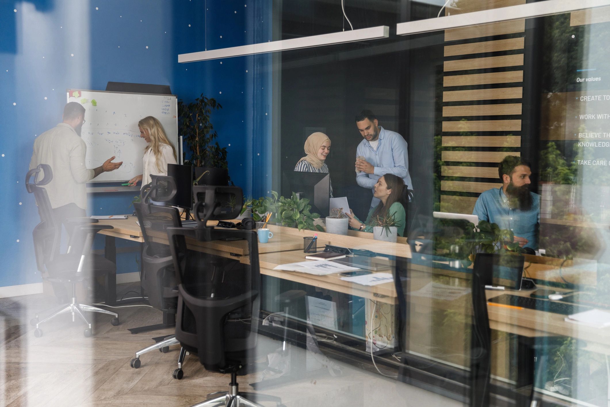 Business team collaborating in a secure modern office